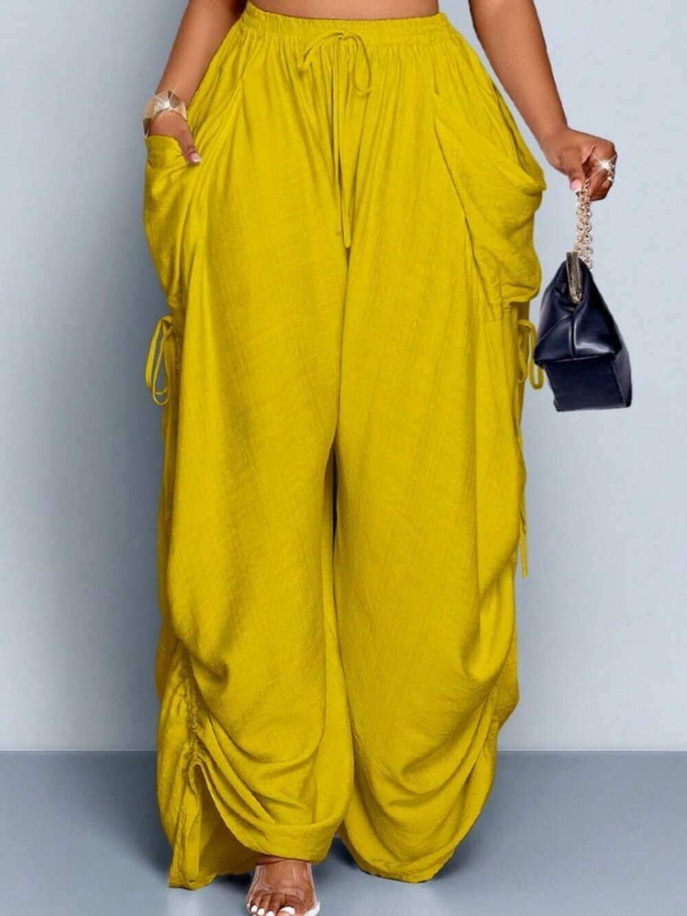 Mustard Yellow Casual Women's Boho Vacation Loose Drawstring Pants